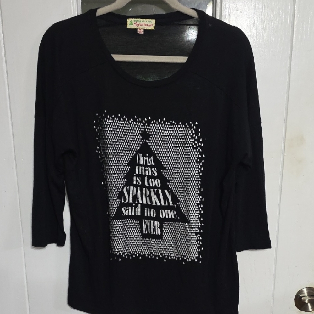 Wishing You A Very Magical Season Womens Christmas T-Shirt Black/Silver Sz PL - Picture 1 of 8